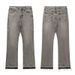 Men's Vintage Washed Distressed Jeans, Black Straight Leg Frayed Raw Hem Denim Pants_mkmklike.com