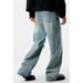 Men's Retro Washed Distressed Handmade Ripped Jeans Trendy Loose Straight Leg Trousers Versatile For Commuting_mkmklike.com