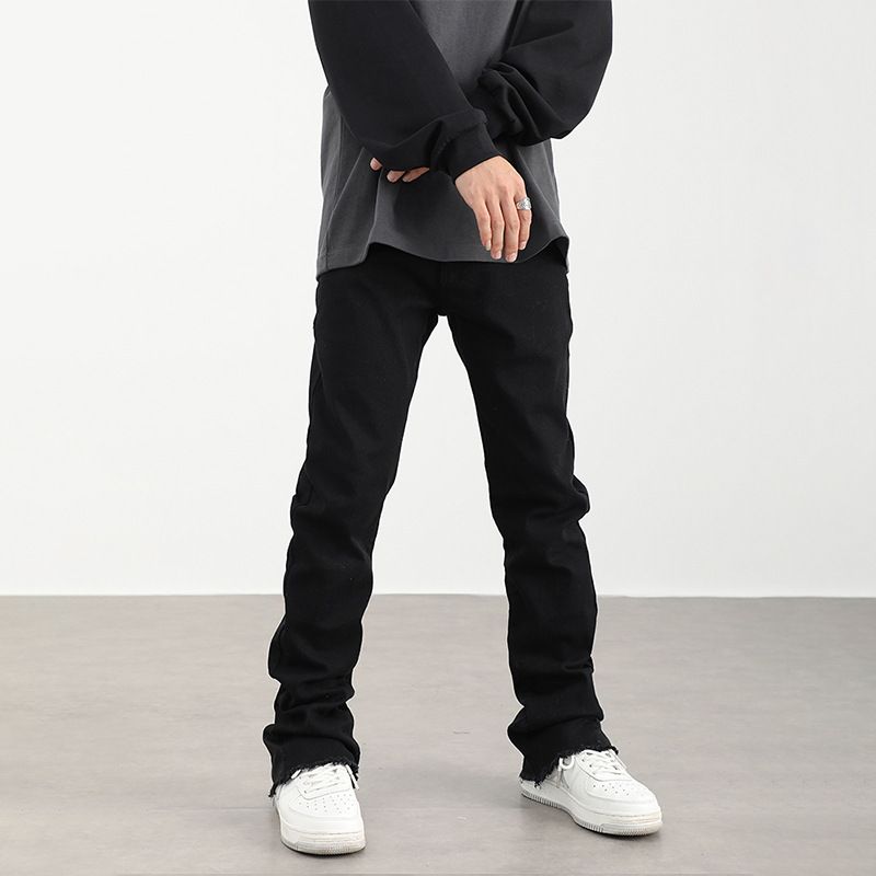 Nordmann European And American Style Vibe Frayed Hem Jeans For Men New Slim Fit Slightly Flared Casual High Street Trendy_mkmklike.com