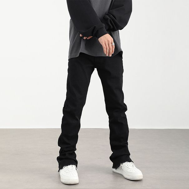 Nordmann European And American Style Vibe Frayed Hem Jeans For Men New Slim Fit Slightly Flared Casual High Street Trendy_mkmklike.com