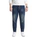 Large Size Men's Spring And Autumn Tide Brand Embroidered Jeans Men's American Retro Elastic Waist Drawstring Ribbed Foot Jeans_mkmklike.com