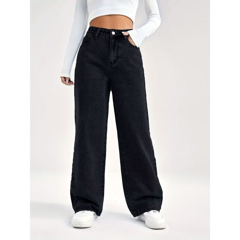High Waist Women's Light Washed Jeans Loose Wide Leg Straight Pants Large Size Comfortable Fit Denim_mkmklike.com