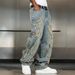 Men's Embroidered Patchwork Jeans – Vintage Streetwear (Distressed Denim, Wide-Leg, Retro Stitching, High Fashion, Urban Style)_mkmklike.com