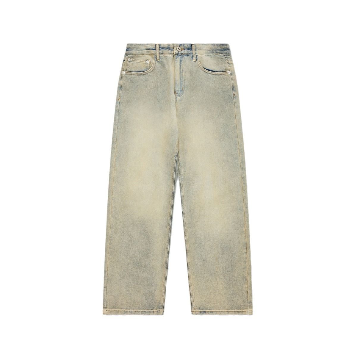 Korean Style Loose Straight-Leg Jeans – Unisex Casual Denim Pants (White/Black/Mud Yellow/Light Blue/Denim Blue, S-XL)_mkmklike.com