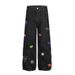American High Street Floral Embroidery Cargo Jeans Men's Niche Design Pleated Deconstructed Loose Straight Pants Trendy_mkmklike.com