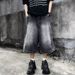 Men's Summer Denim Shorts Loose Straight Cut Elastic Waist Mid-Trend High Street Style For Boys_mkmklike.com