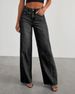 Women's High-Waisted Flared Jeans - Vintage Washed Denim With Raw Hem & Side Seam Detail (Black, Dark Blue)_mkmklike.com