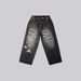 Unisex Y2K Vintage Washed Jeans – High Street Retro Straight-Leg Pants With Distressed Details, 90s Grunge Aesthetic (Black)_mkmklike.com