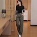 Vintage Workwear Jeans For Women In Army Green, 2026 New Model, High-waisted, Loose Straight-leg, Curved-leg Pants,_mkmklike.com