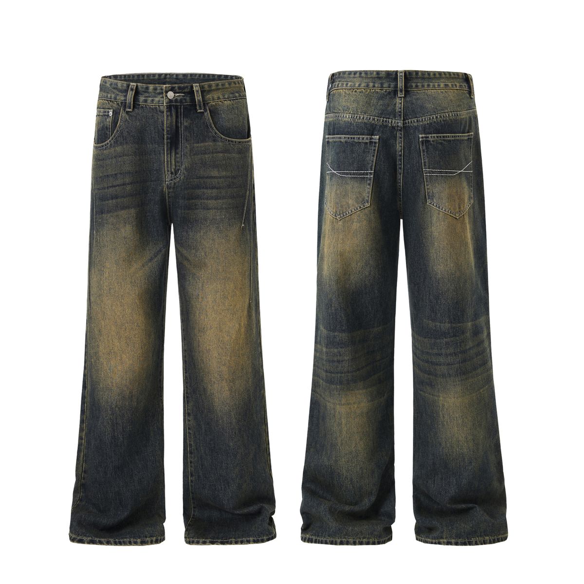 Menswear & Archer0603 & Retro High Street Trendy Brand Vibe American Style Jeans Floor Length Dad Jeans Slightly Flared Loose Pants_mkmklike.com