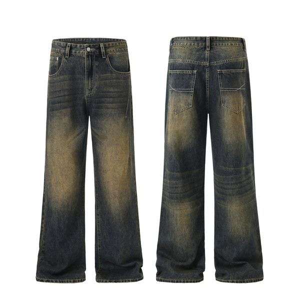 Menswear & Archer0603 & Retro High Street Trendy Brand Vibe American Style Jeans Floor Length Dad Jeans Slightly Flared Loose Pants_mkmklike.com