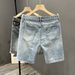 Summer Thin Stretch Jeans for Men Slim Fit Trendy Ripped Casual mid Length Five Point Pants Youth Fashion_mkmklike.com