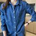Chicco Washed Denim Shirt Women, Loose Fit, Long Sleeve, Mid-Length, Layered Design, Unique Outerwear For Spring And Autumn_mkmklike.com