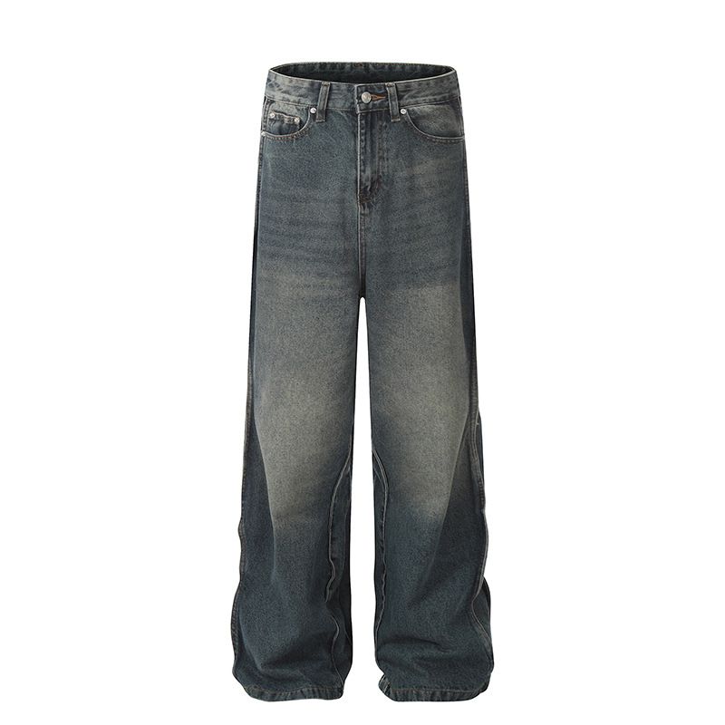 Men's Clothing Retro Wave Flared Jeans High End Loose Street Fashion Hip Hop Mopping Trousers_mkmklike.com