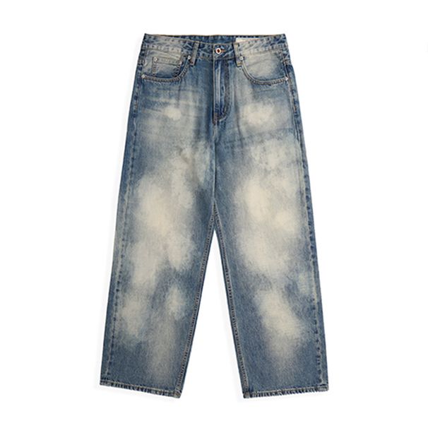 Designed Washed White Denim Jeans Men's American High Street Loose Straight Pants Trendy Brand Veatile Wide-Leg_mkmklike.com