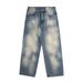 Designed Washed White Denim Jeans Men's American High Street Loose Straight Pants Trendy Brand Veatile Wide-Leg_mkmklike.com