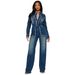 Stretch Flare-Leg Denim Jumpsuit With Distressed Hem – Slim Fit Long Sleeve Romper For Women & Men (Blue, S-2XL)_mkmklike.com