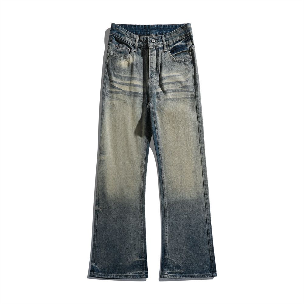 Punk Vintage White Jeans For Men Street Faded Washed Casual Loose Straight Long Pants American Style_mkmklike.com