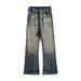 Punk Vintage White Jeans For Men Street Faded Washed Casual Loose Straight Long Pants American Style_mkmklike.com