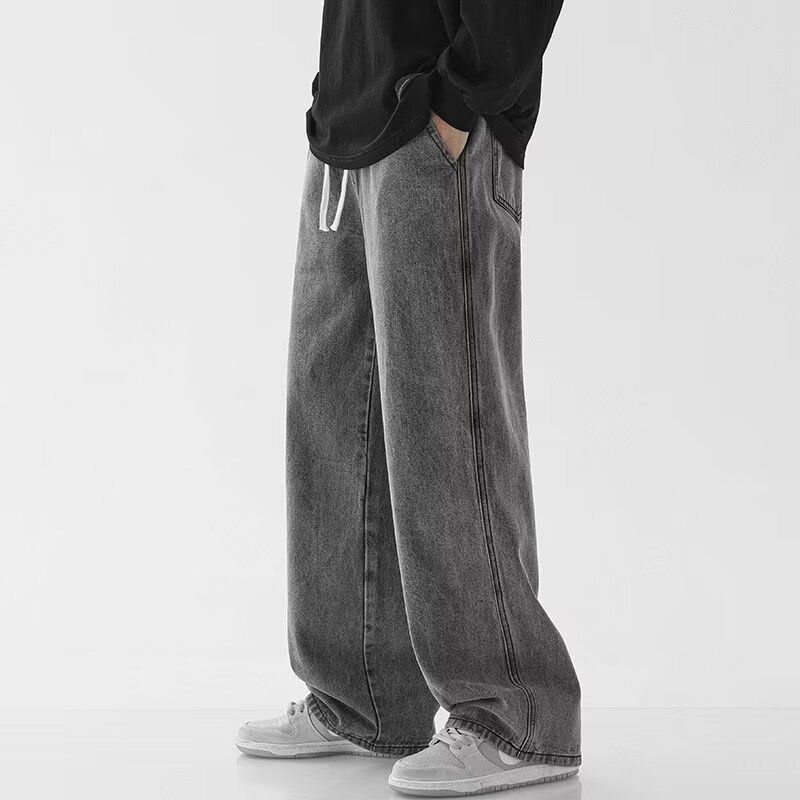 Men's Straight Jeans Trendy High Street Loose Wide Leg Pants Spring Summer Thin Long Casual Denim_mkmklike.com
