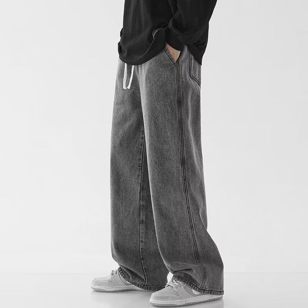 Men's Straight Jeans Trendy High Street Loose Wide Leg Pants Spring Summer Thin Long Casual Denim_mkmklike.com