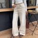 Women's American Retro Distressed Washed Denim Jeans Loose Fit Straight Wide Leg Floor Length Pants Spring Summer Style Light Color_mkmklike.com