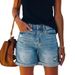 2025 Summer Wish Fashion Street Style Rolled Hem Ripped Straight Leg Women's Denim Shorts Export_mkmklike.com