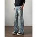 Men's High Street Lightning Bolt Jeans – Distressed Wide-Leg Denim Pants With Asymmetric Zipper_mkmklike.com