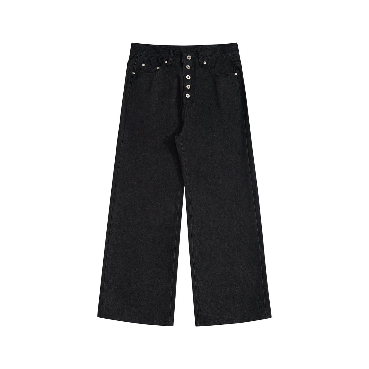 Men's Clothing Button Raw Denim Unstarched Black Cotton 14oz Stiff Loose Straight A Line Jeans_mkmklike.com