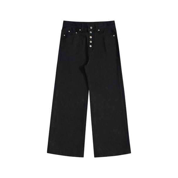 Men's Clothing Button Raw Denim Unstarched Black Cotton 14oz Stiff Loose Straight A Line Jeans_mkmklike.com