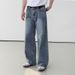 Woven MYQ Retro Washed Jeans Men's Summer Casual Loose Long Korean Style Trendy Wide-Leg Straight Pants_mkmklike.com