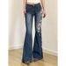 American Retro Rose Embroidered Flared Jeans Women, Y2K Hot Girl Style, Stretchy Slim-fit Bell-bottom Pants For Women_mkmklike.com
