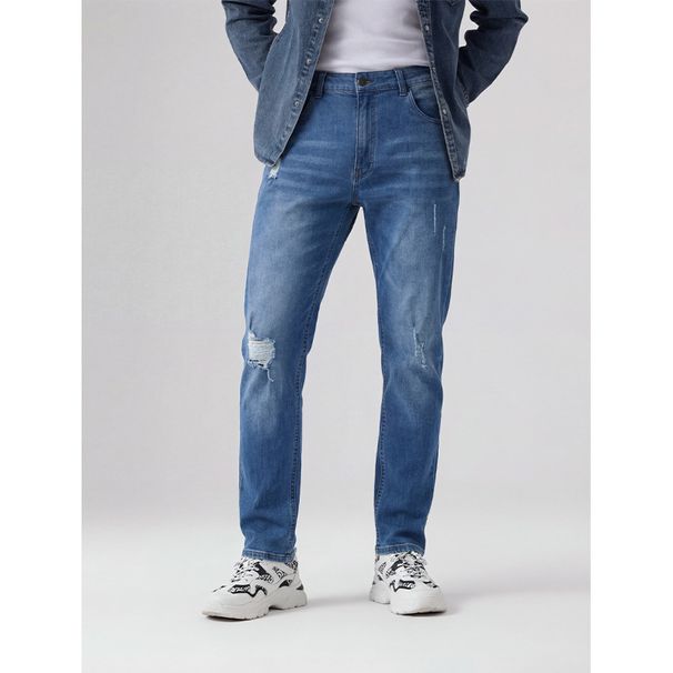 Men's Distressed Skinny Jeans Light Blue Stretchy Tight Fitting Mid Waist Pencil Pants Casual Cotton Trousers For Spring Autumn_mkmklike.com