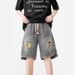 Men's Clothing High Street Ripped Denim Shorts Men's Loose Straight Washed Old Fashioned Versatile Sports Casual Shorts_mkmklike.com