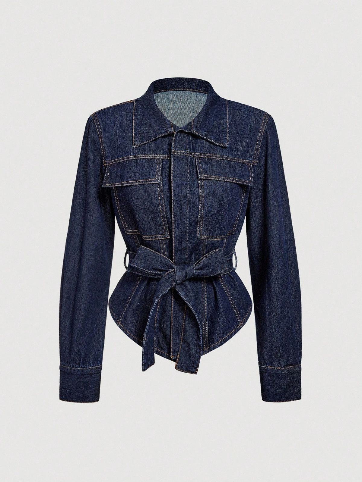 Waist-Defining Denim Jacket With Detachable Belt – Effortless Chic For Global Citizens (Versatile Blue Blazer,Seasonal Staple)_mkmklike.com