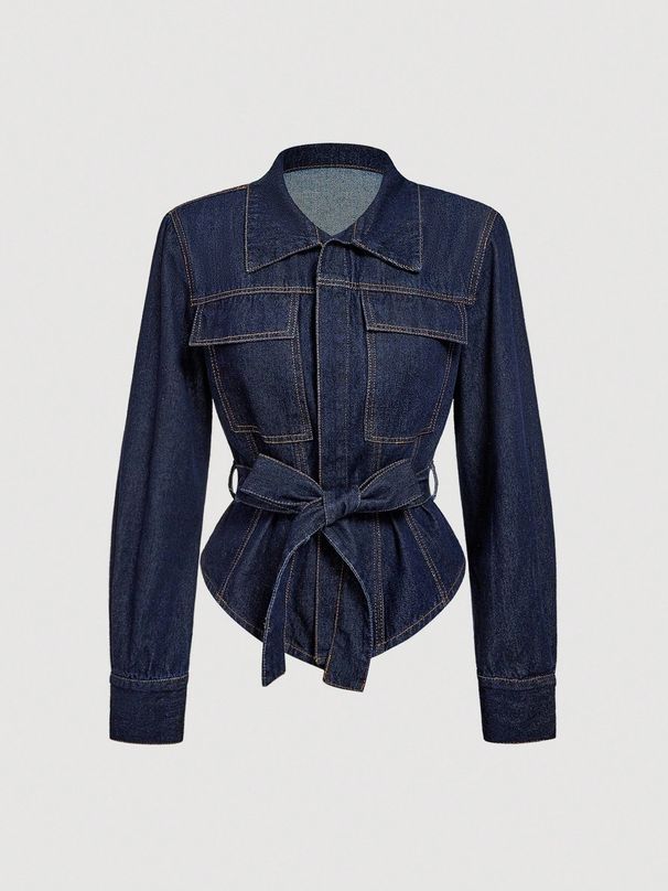 Waist-Defining Denim Jacket With Detachable Belt – Effortless Chic For Global Citizens (Versatile Blue Blazer,Seasonal Staple)_mkmklike.com