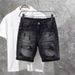 Men's Clothing Slim Fit Denim Shorts Trendy Rhinestone Rips Straight Leg Stretchy Korean Style Cool And Edgy_mkmklike.com