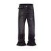 Men's Heavyweight Washed Black Gray Flared Jeans Cleanfit Style with Splatter Paint Frayed Edges mid Waist Straight Pants_mkmklike.com