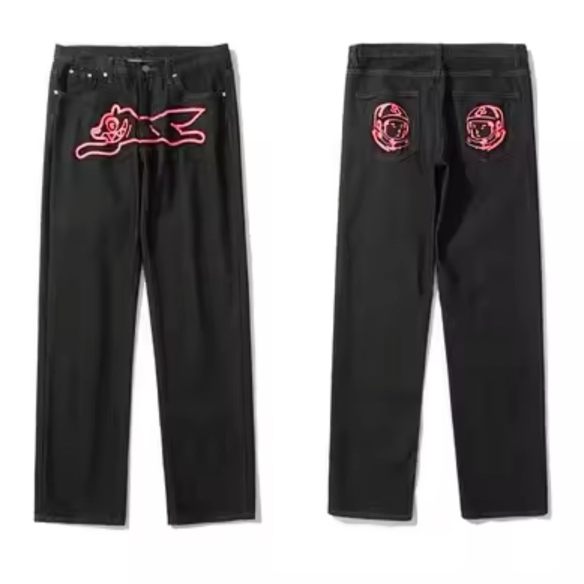Y2K Punk Dog Print Jeans – Harajuku Streetwear Denim Pants With Graffiti Canine Art (S-XXXL, Polyester, Oversized Fit, 2000s Revival Style)_mkmklike.com
