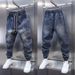 Retro Patchwork Jeans – Distressed Washed Denim Pants With Adjustable Drawstring & Tapered Leg (S-3XL, Vintage Blue, Cotton Comfort)_mkmklike.com