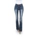 Women's Clothing Women's High Waist Flared Jeans - Vintage Washed Denim Pants With Stretch, Slim Fit & Distressed Details (Dark Blue)_mkmklike.com