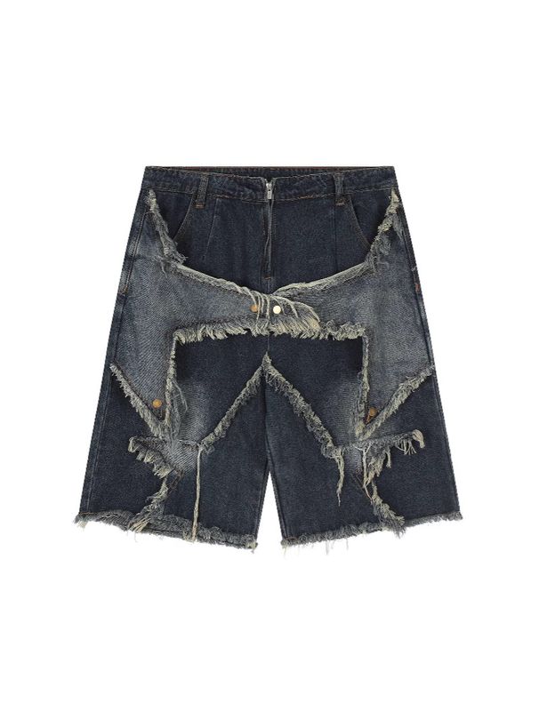 Men's Clothing Summer Shorts Stars Distressed Loose Five Point Pants Trendy Straight Jeans For Men_mkmklike.com