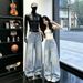 ChaoLi Youhuo Women's Star Patterned Distressed Denim Jeans Loose Fit Slimming Wide Leg Floor Length Trousers New Summer Style_mkmklike.com