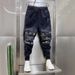 Men's Casual Slim Fit Jeans Blue Low Waist Elastic Jogger Harem Pants Trendy Spring Style Painted Graffiti Long Trousers_mkmklike.com