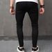 Men's Slim Fit Stretch Jeans - Classic Black Denim With Washed & Distressed Details - Straight Leg Comfort For Casual Wear_mkmklike.com