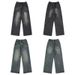 Men's Washed Whiskered Semi Elastic Waist A-Line Jeans American Style Loose Wide Leg Trousers Unisex Relaxed Fit_mkmklike.com