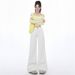 Wholesale White Non-tight-fitting Flared Jeans For Women, Spring High-waisted Slimming Loose Wide-leg Stretchy Extended_mkmklike.com