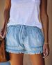 Elastic Waist Drawstring Casual High Waist Slim Denim Shorts for Women_mkmklike.com