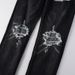 American High Street Cross-border Jeans Men's Ripped Trendy Men's Pants With Diamonds, Small Feet American Black Ripped Pants 1350_mkmklike.com