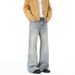 Unisex High Street Washed Denim Jeans 90s Vintage Cat Whisker Flared Hem Slim Fit Straight to Flare for Men And Women S-2XL_mkmklike.com